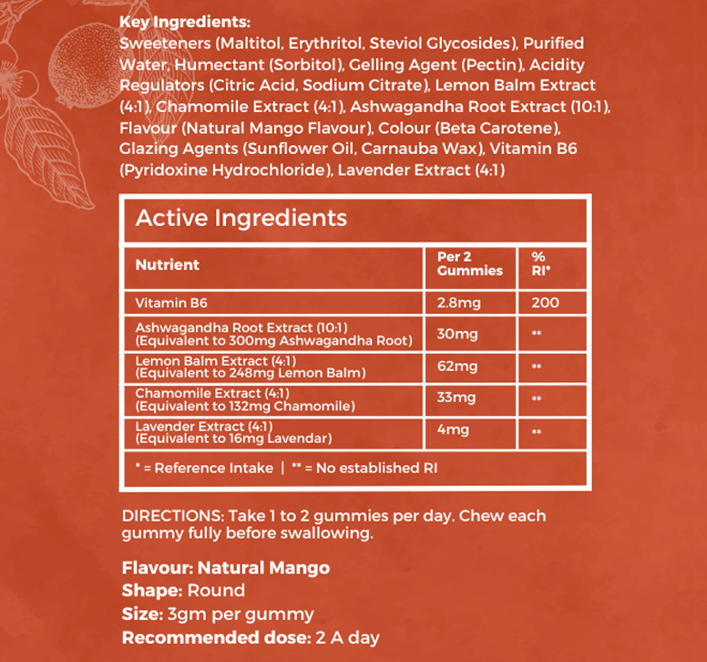Ashwagandha Gummies By Pure Croft – With Lemon Balm, Chamomile & Vitamin B6 | Vegan | 60 Gummies