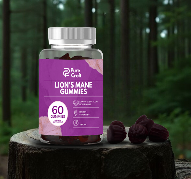 Lion’s Mane Gummies By Pure Croft  – With Vitamin B6 | 1000mg Equivalent Per Gummy| Vegan | 60 Gummies