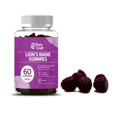 Lion’s Mane Gummies By Pure Croft  – With Vitamin B6 | 1000mg Equivalent Per Gummy| Vegan | 60 Gummies