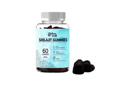 Shilajit Gummies By Pure Croft – 20% Fulvic Acid | With Essential Vitamins for Wellness | Vegan | 60 Gummies