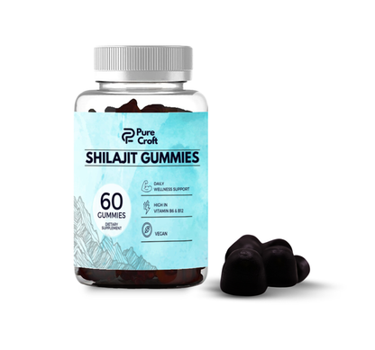 Shilajit Gummies By Pure Croft – 20% Fulvic Acid | With Essential Vitamins for Wellness | Vegan | 60 Gummies