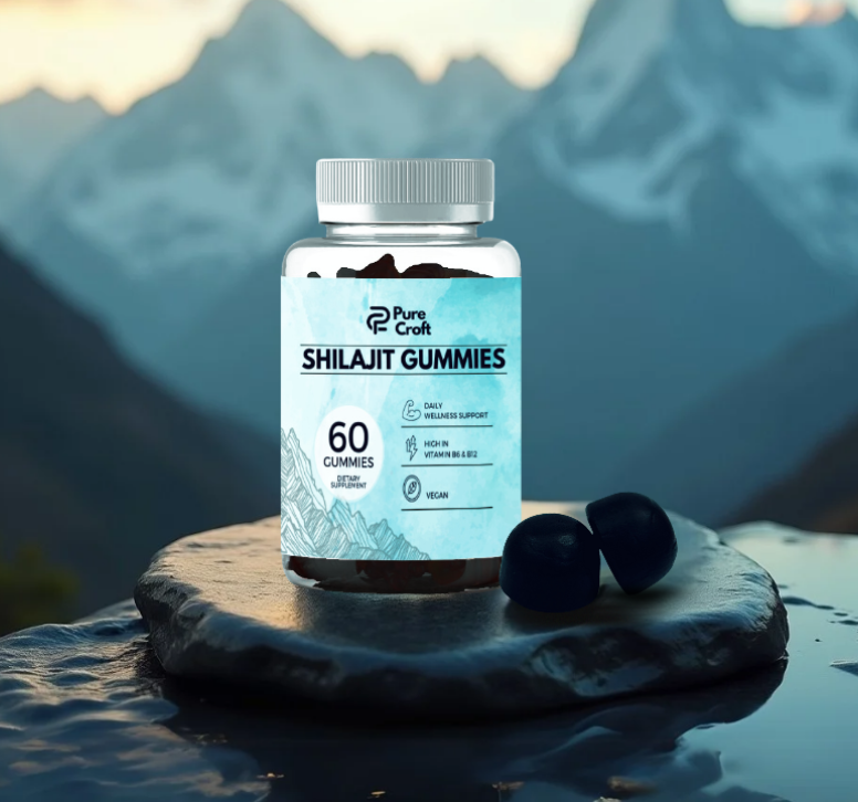 Shilajit Gummies By Pure Croft – 20% Fulvic Acid | With Essential Vitamins for Wellness | Vegan | 60 Gummies