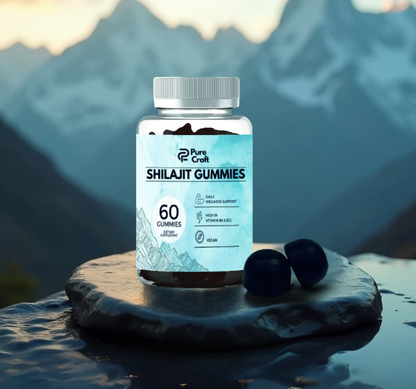 Shilajit Gummies By Pure Croft – 20% Fulvic Acid | With Essential Vitamins for Wellness | Vegan | 60 Gummies